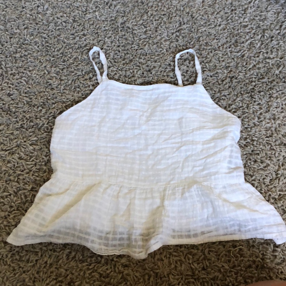 white linen spaghetti strap flowy crop tank